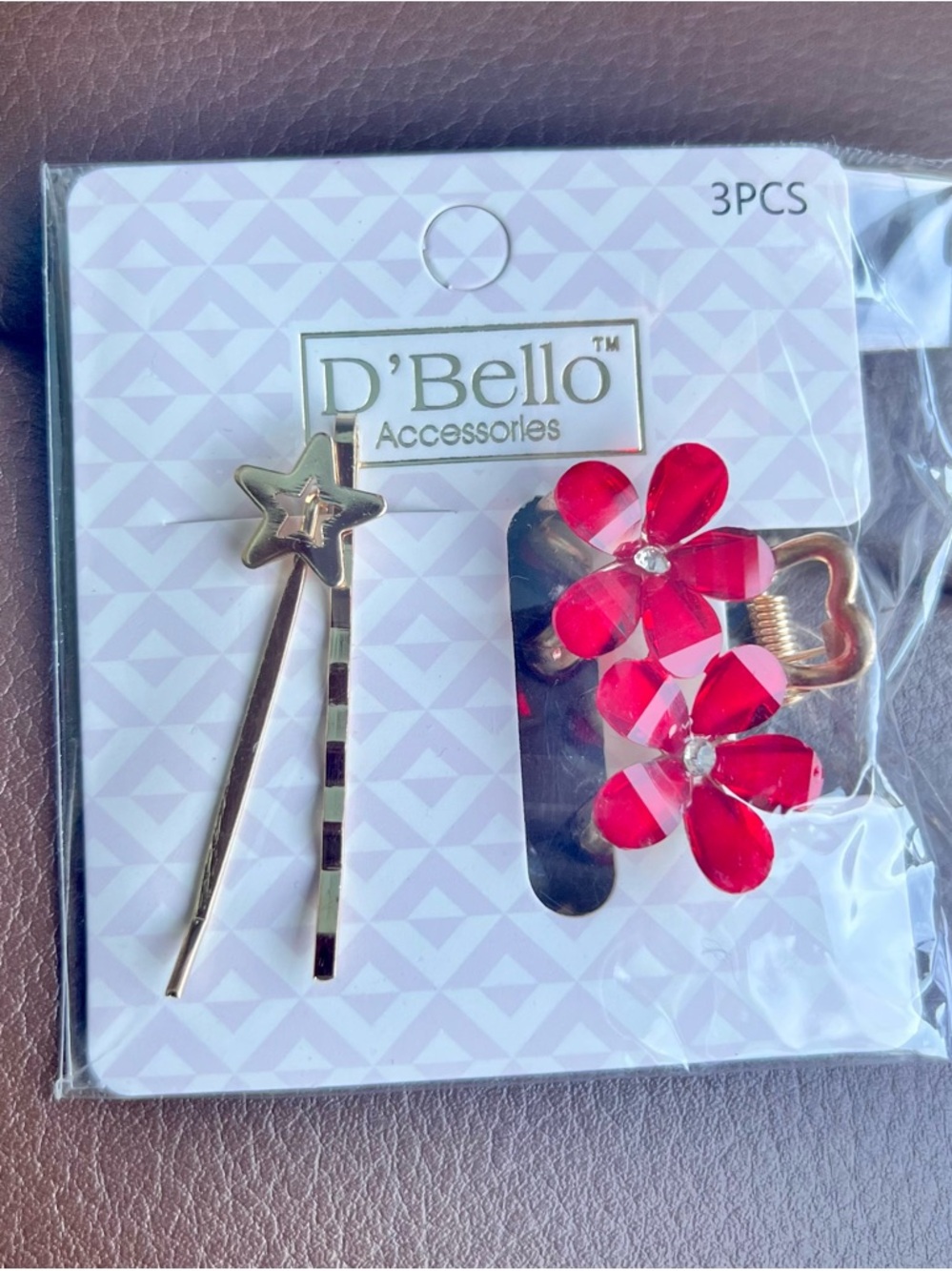 $13 for 3 sets D'Bello Gold Star & Pink Flower Hair Clip Set
